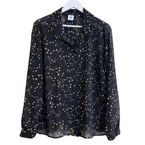CAbi Galaxy Blouse Style 3592 Sheer Star Top Button Up Sz. XL Black Yellow White